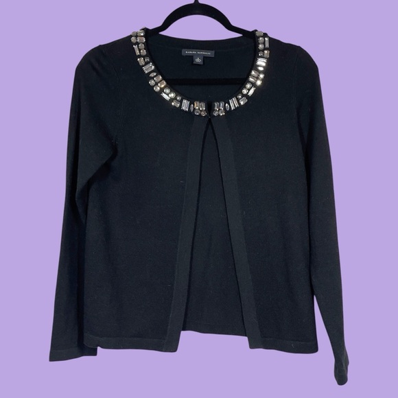 Chic Banana Republic Black Wool Blend Beaded Collar Cardigan small - Picture 3 of 7